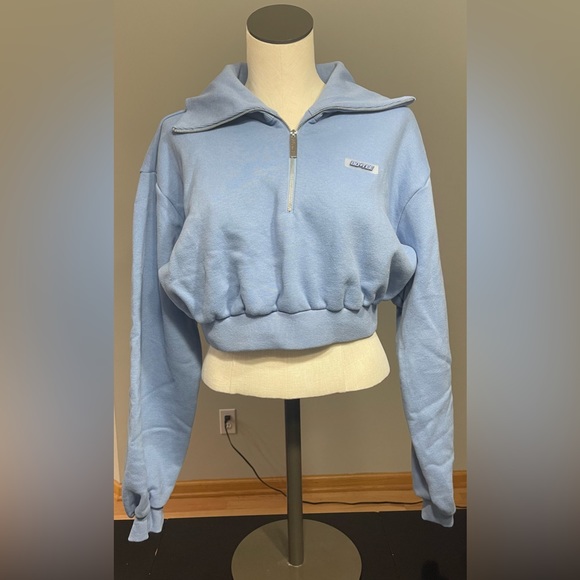 Bo + Tee Size Medium Restore Half Zip Cropped Sweatshirt in Blue - Picture 6 of 12